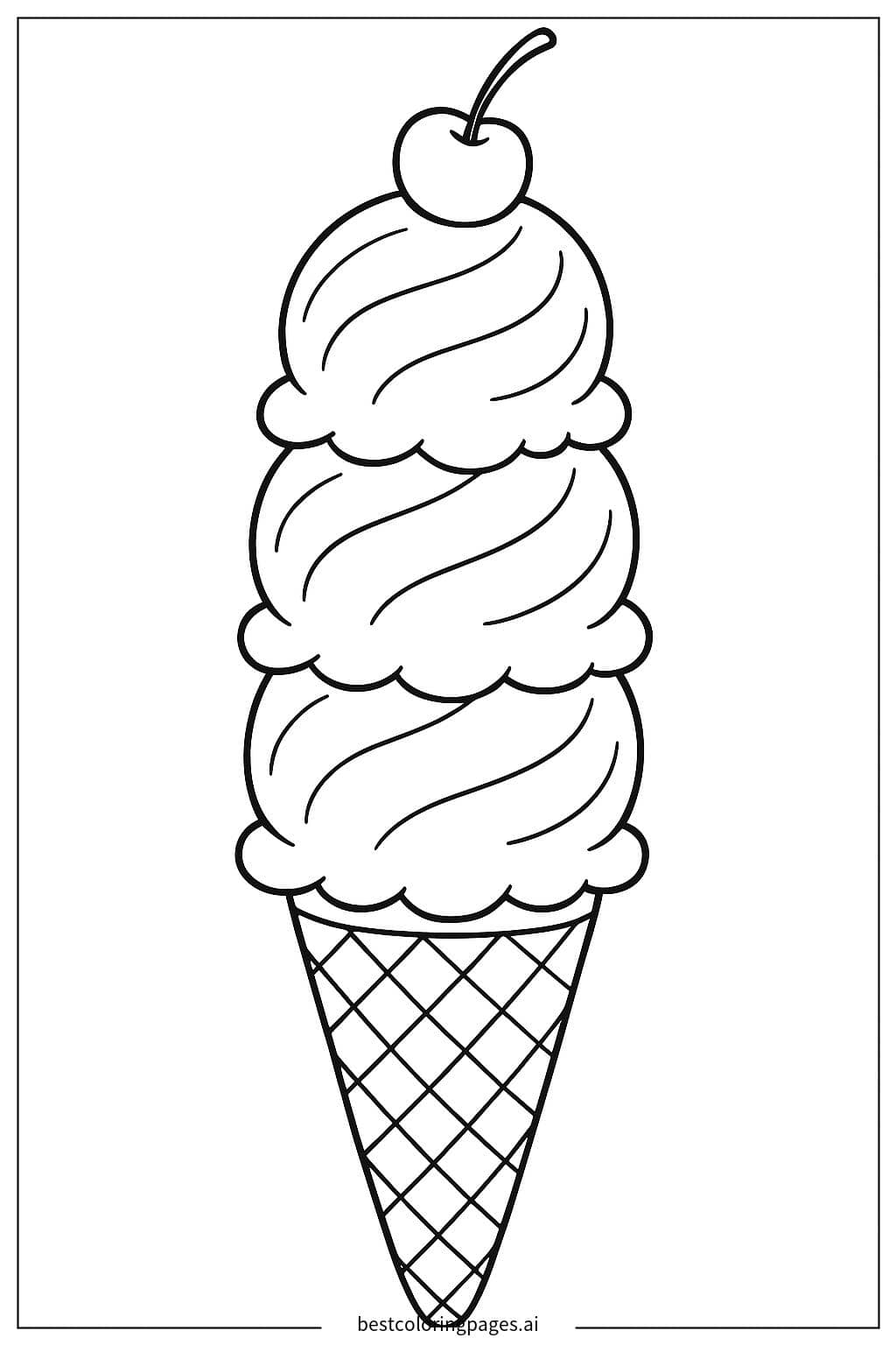 Delicious Ice Cream Cone with Cherry on Top Coloring Page