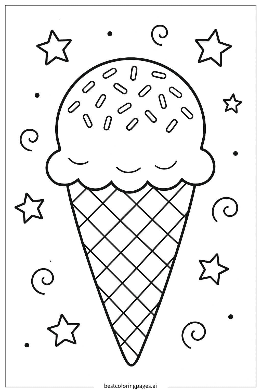 Coloriage Cornet de glace avec des pépites