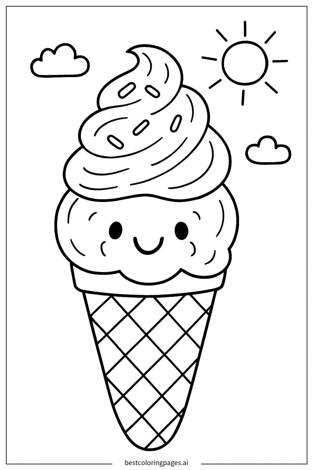 Delightful Ice Cream Cone with Two Scoops Coloring Page