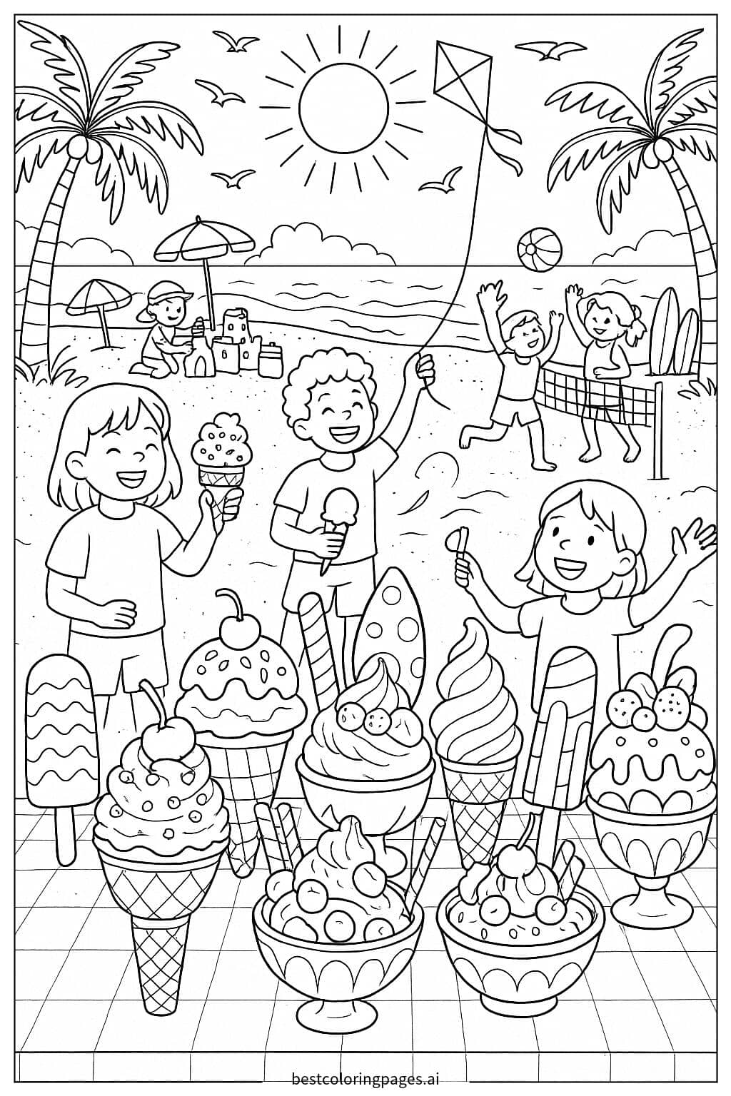 Coloriage Fête de la glace sur la plage