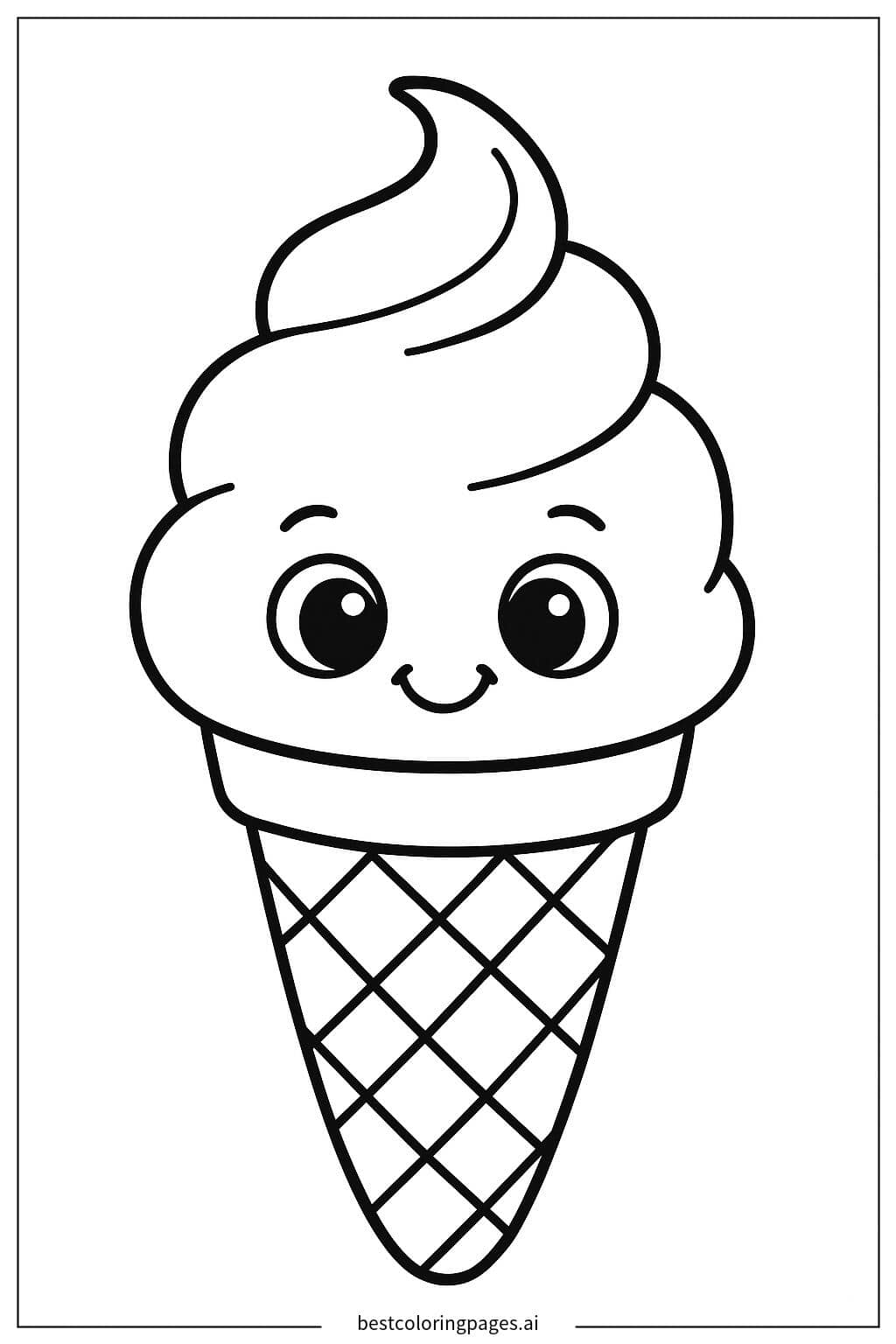 Smiling Ice Cream Cone Coloring Page