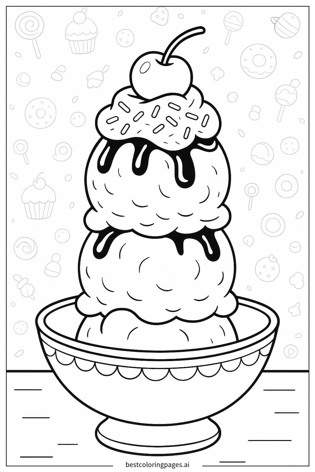 Delicious Ice Cream Sundae in a Bowl Coloring Page