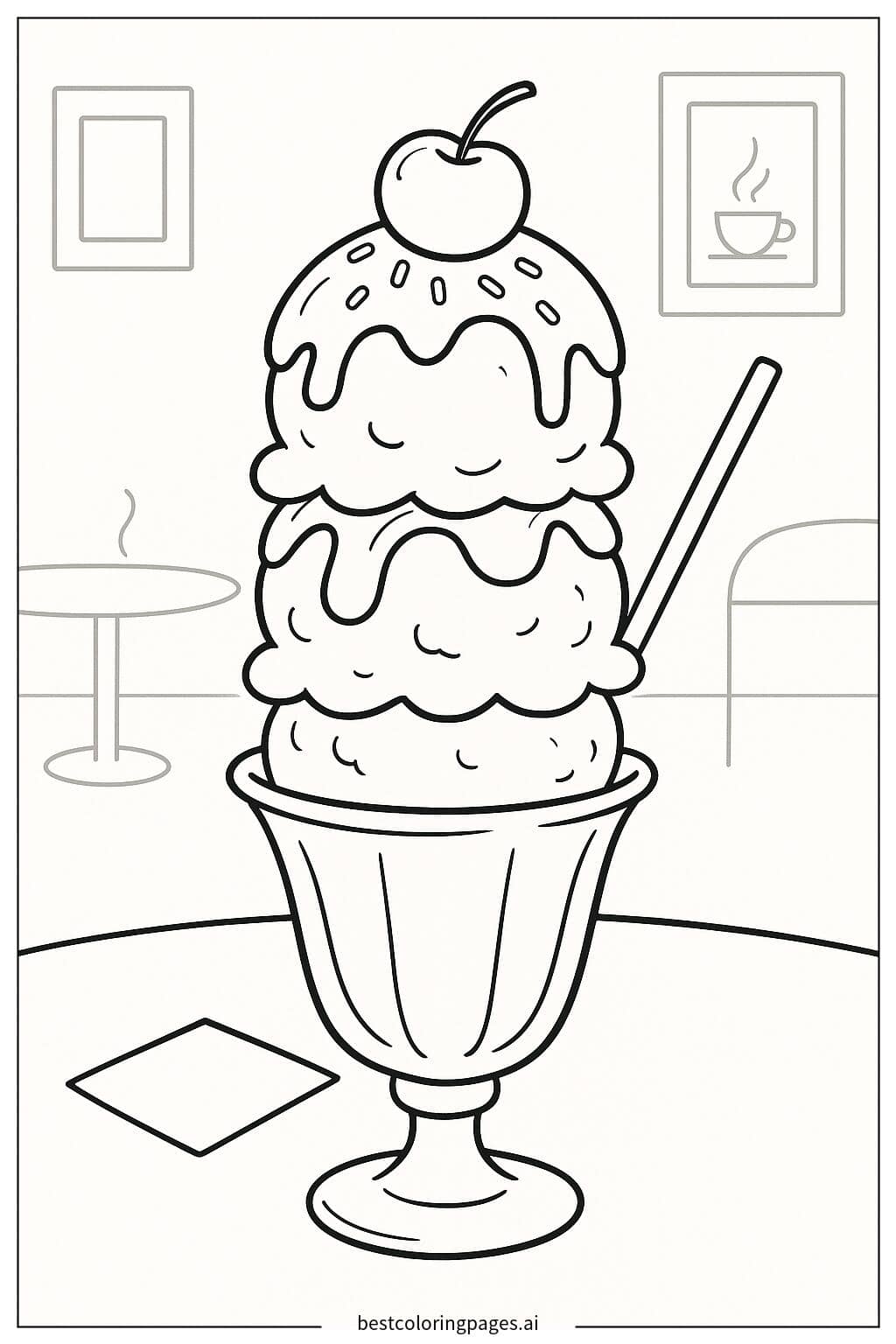 Coloriage Coupe de glace avec cerise