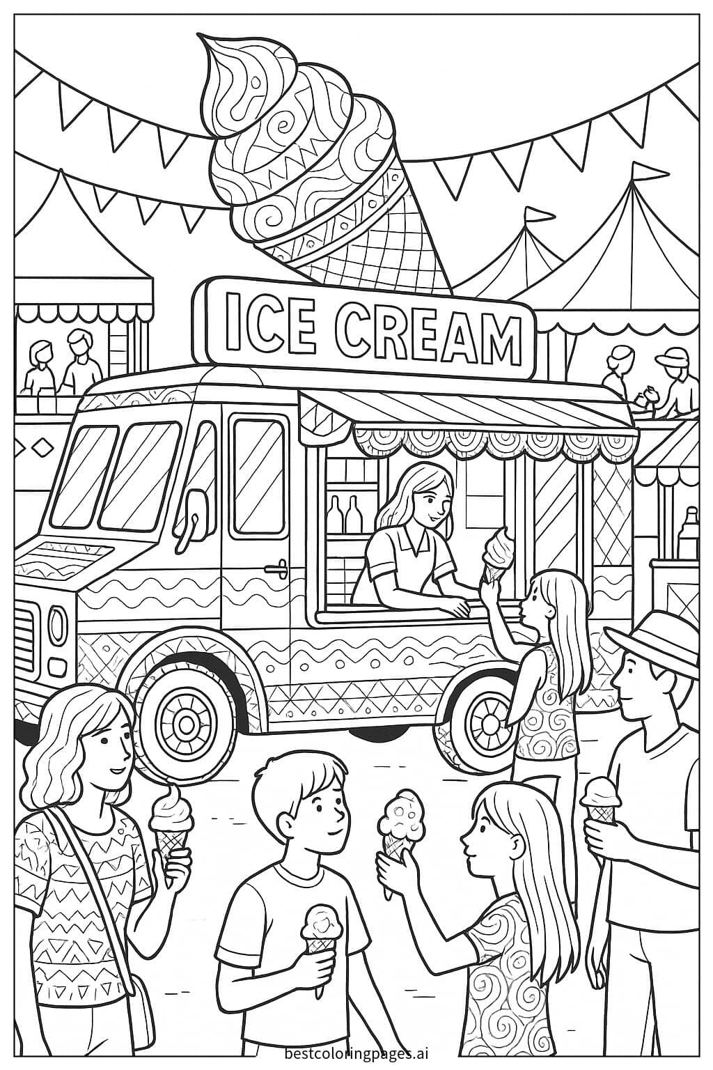 Ice Cream Truck Celebration Coloring Page