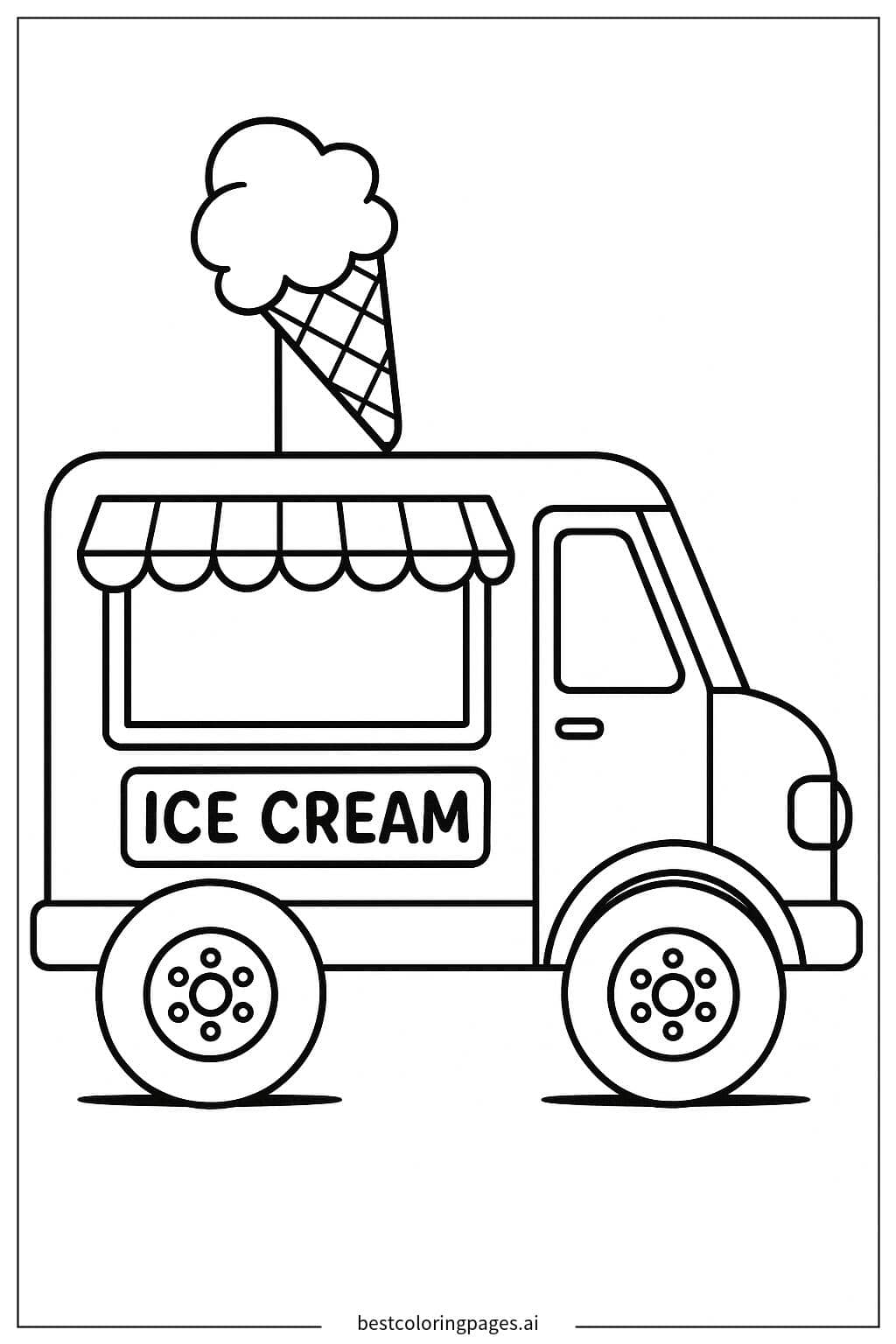 Coloriage Camion de Glace Vue de Côté