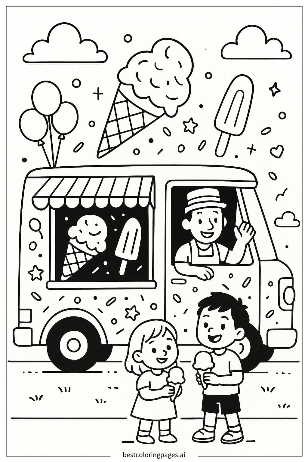 Ice Cream Truck with Colorful Designs Coloring Page