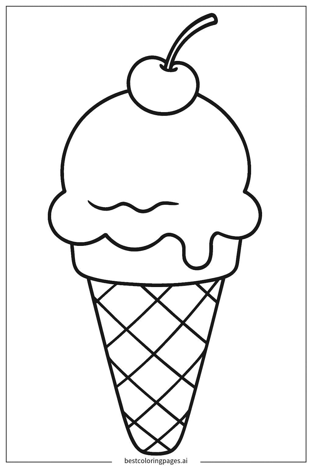 Delicious Ice Cream with Cherry on Top Coloring Page