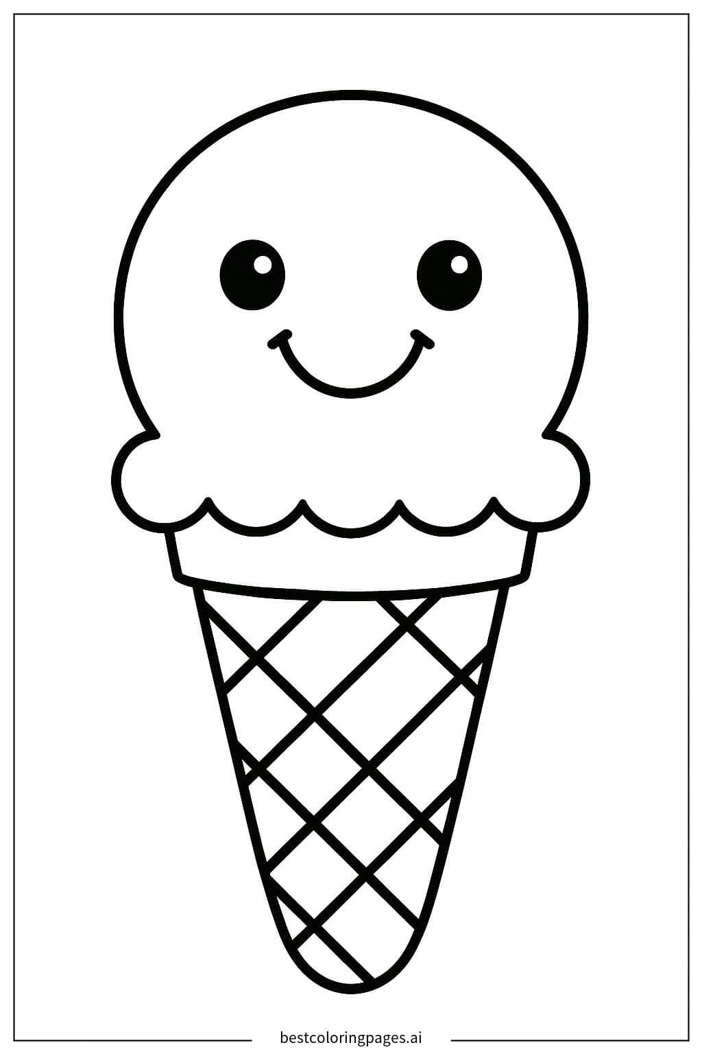 Smiling Ice Cream Cone Coloring Page