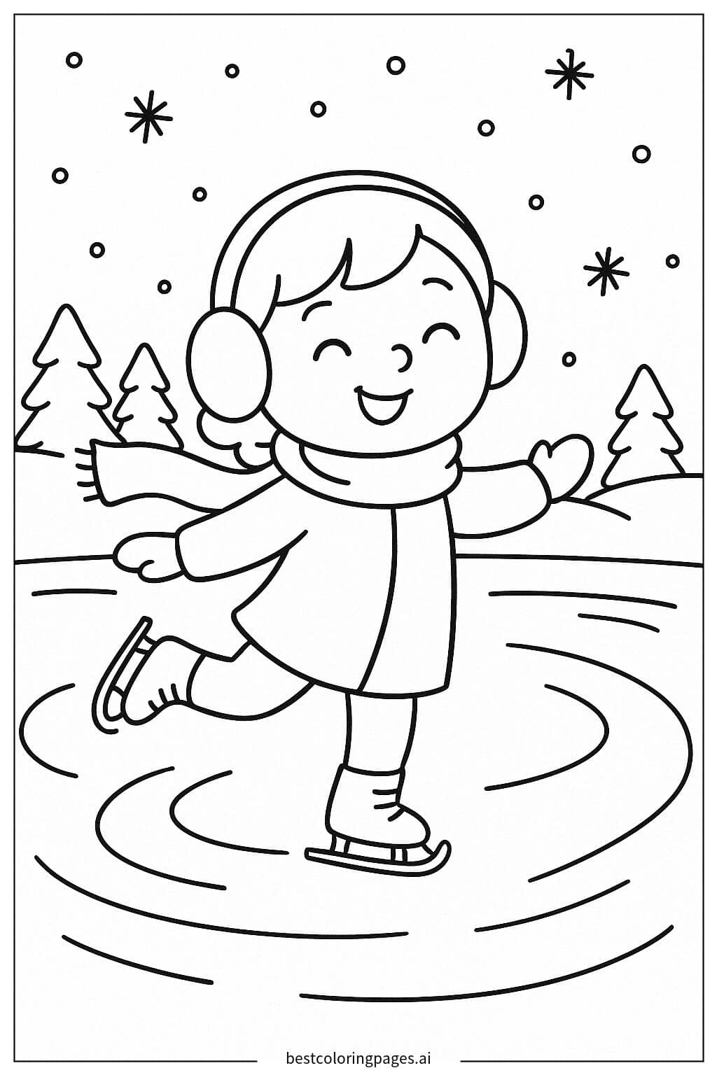 Ice Skater on a Frozen Lake Coloring Page