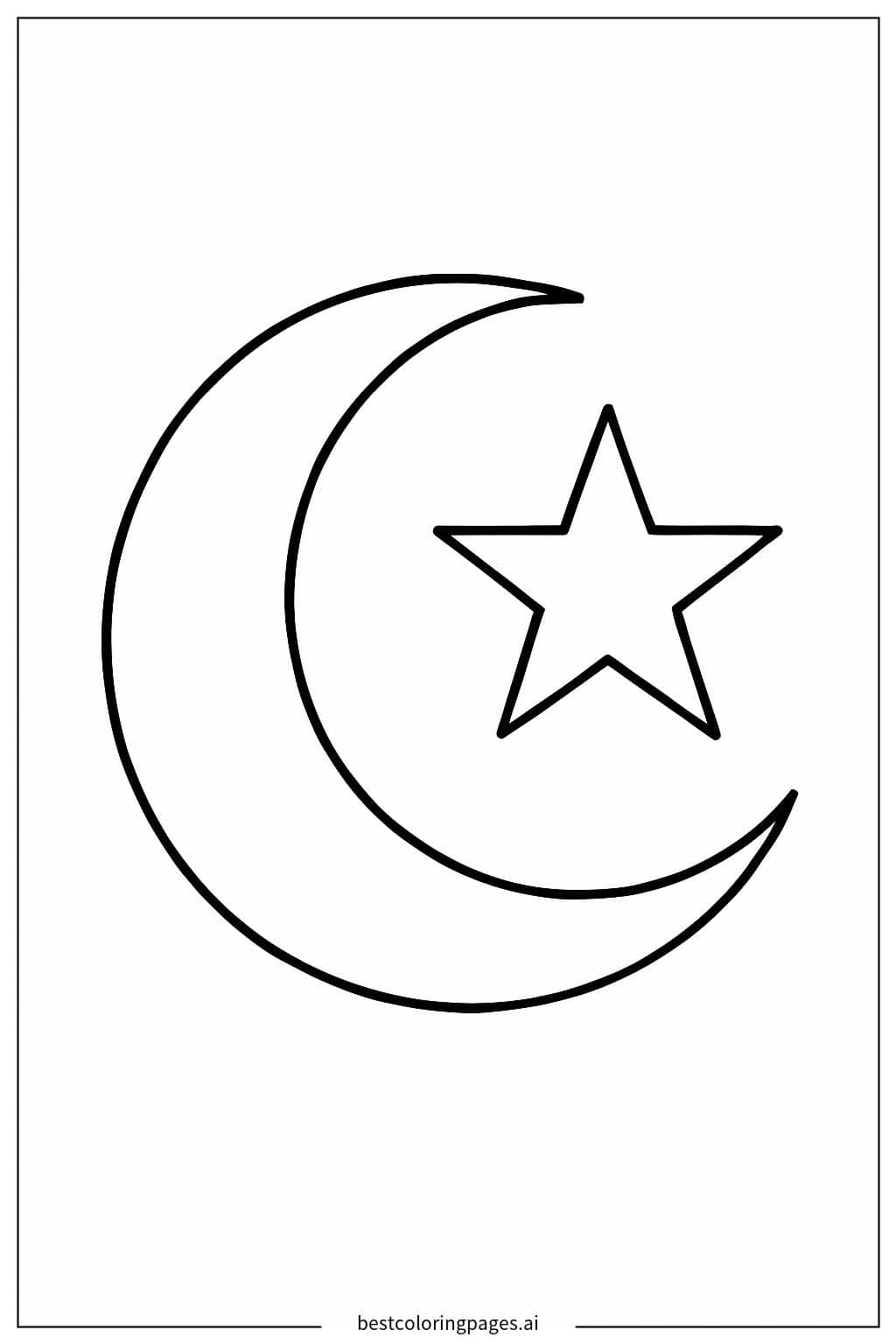 Islamic Crescent Moon and Star Coloring Page