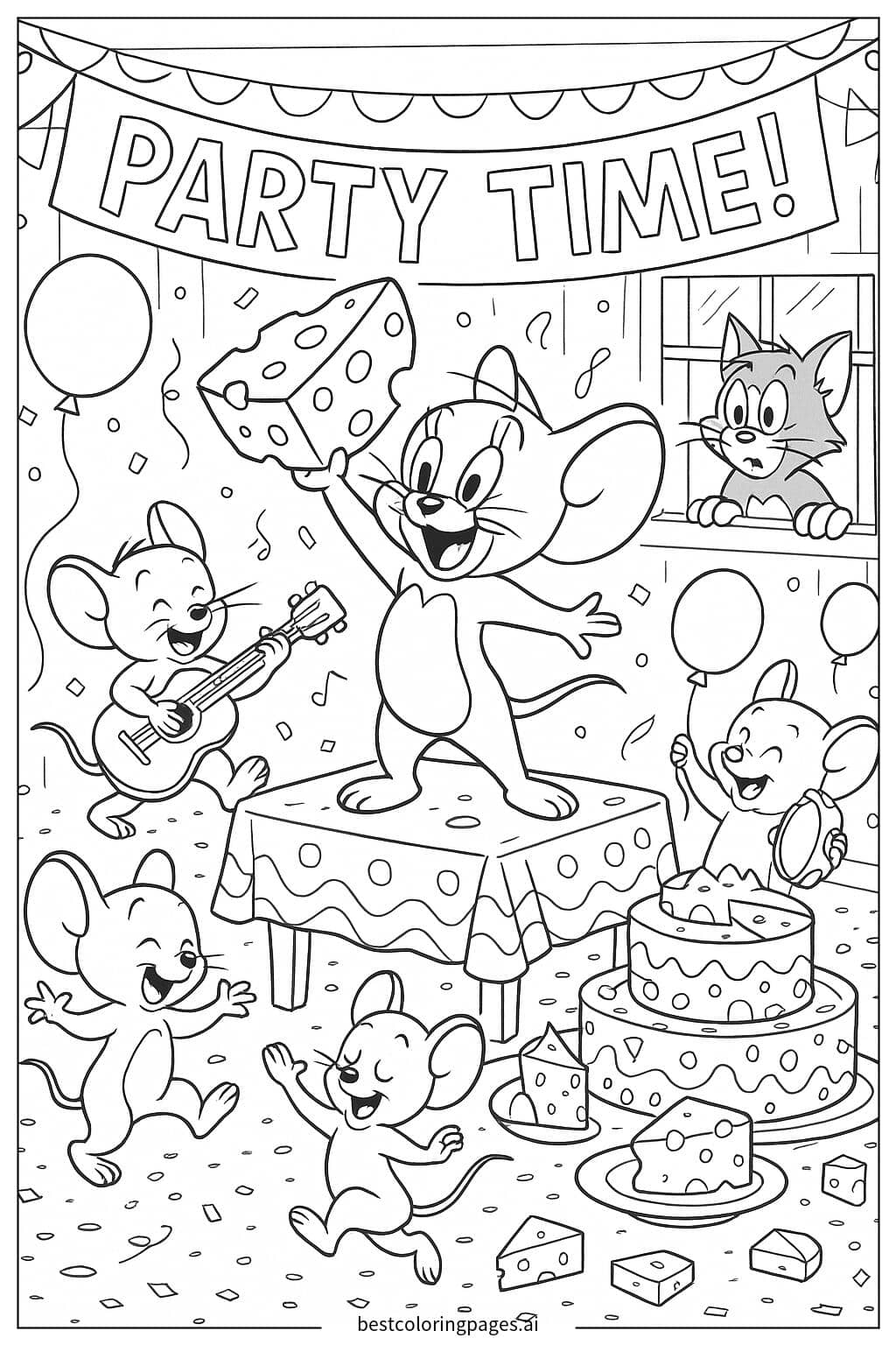 Jerry and His Friends Celebrating a Party Coloring Page