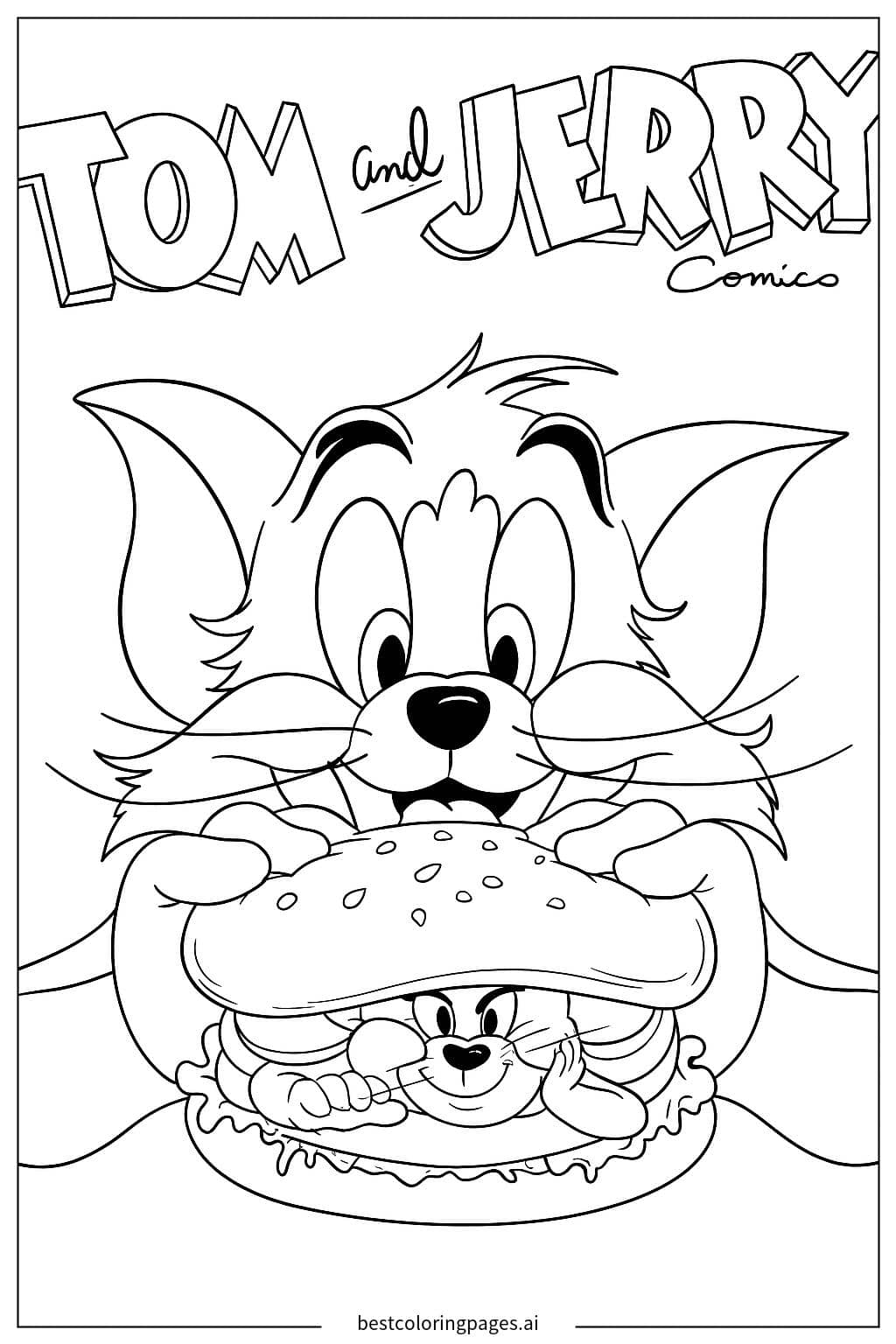 Dibujos de Jerry en una Hamburguesa para Colorear