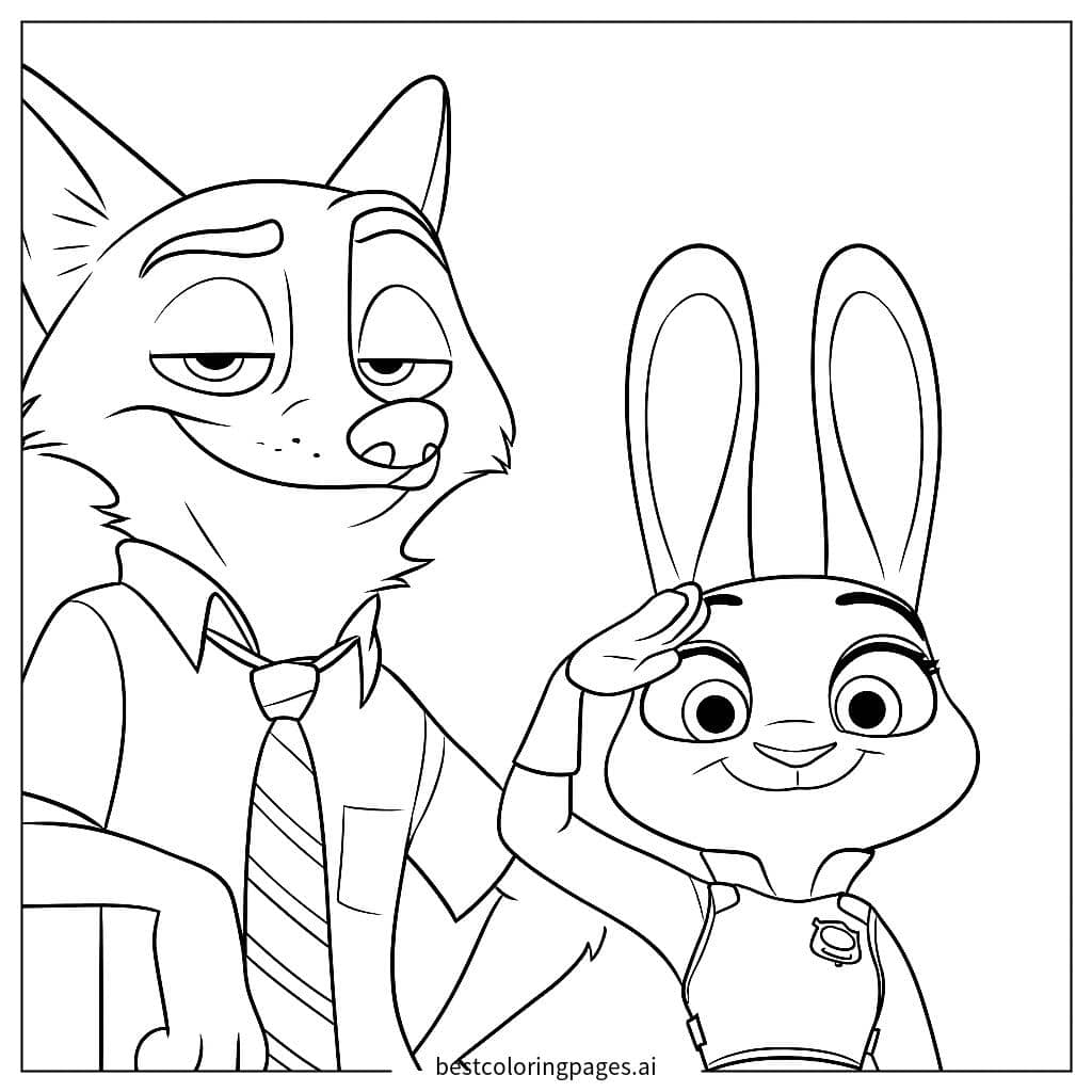 Tranh tô màu Judy và Nick tạo dáng