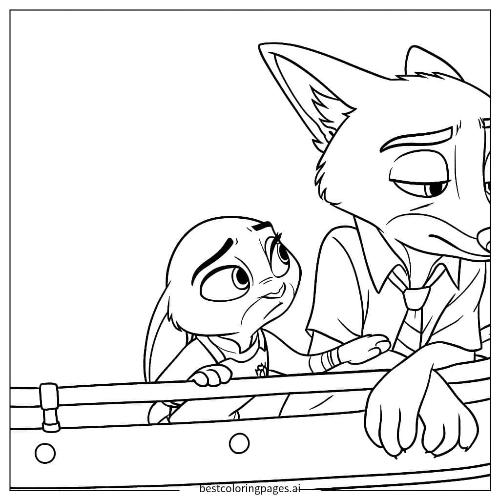Tranh tô màu Judy an ủi Nick