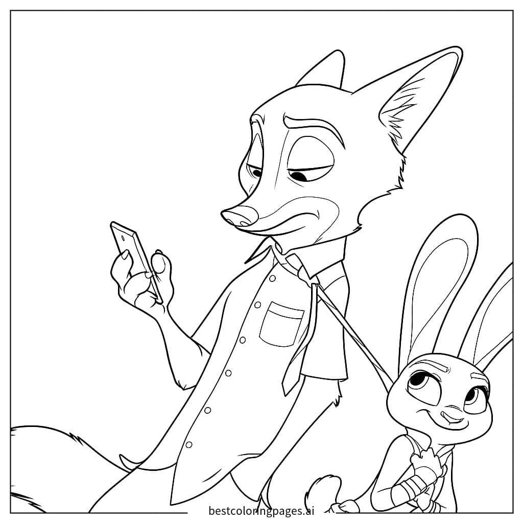 Judy Leading Nick in Zootopia Coloring Page