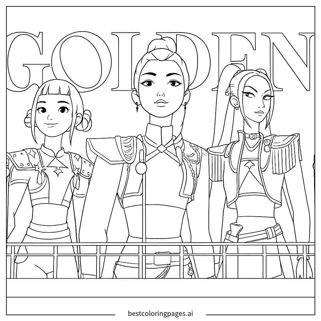 Dibujos de Grupo de chicas K-pop en acción para Colorear