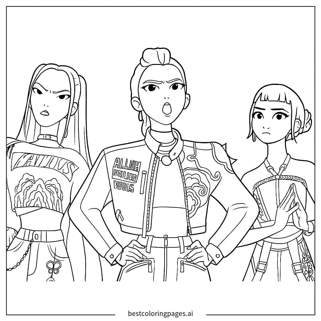 Dibujos de Grupo de chicas K-pop posando para Colorear