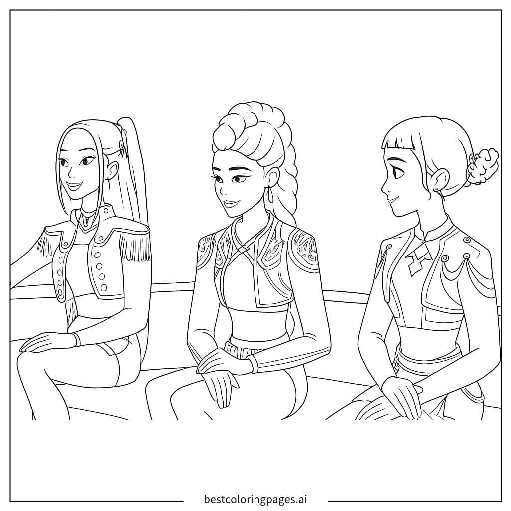 Dibujos de Grupo de chicas K-pop sentadas para Colorear