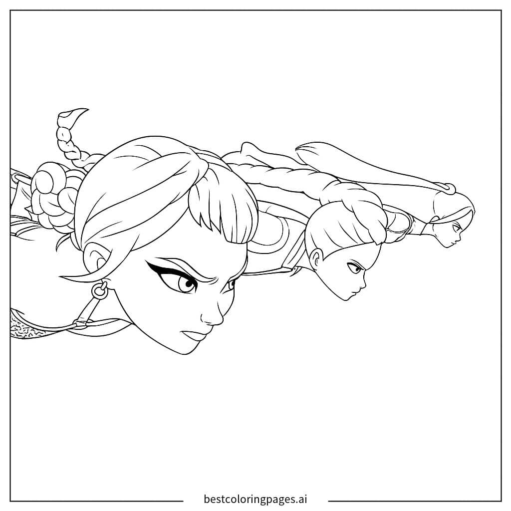 Dibujos de Chicas K-pop Voladoras para Colorear