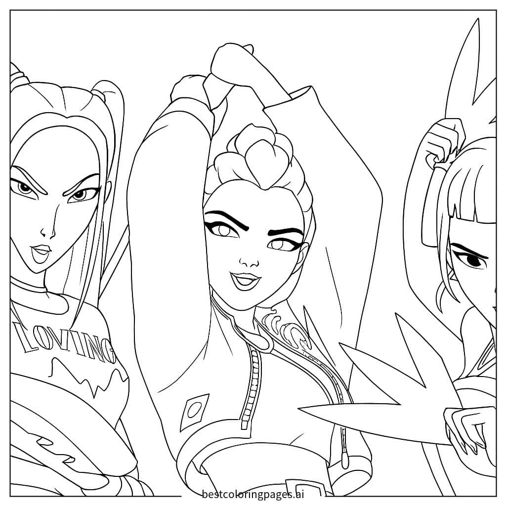 Dibujos de Chicas de K-pop en poses dinámicas para Colorear