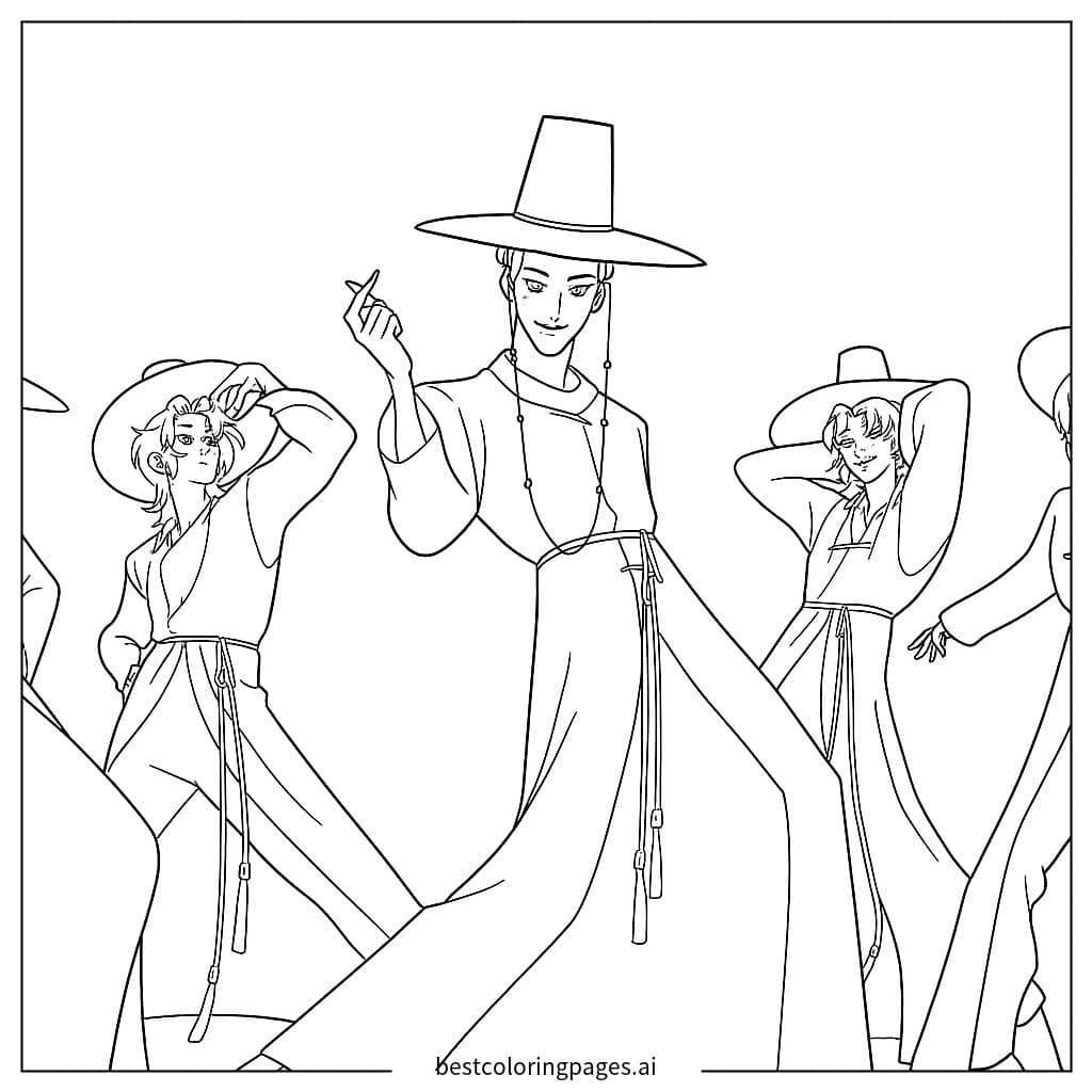Dibujos de Grupo de K-pop Bailando para Colorear