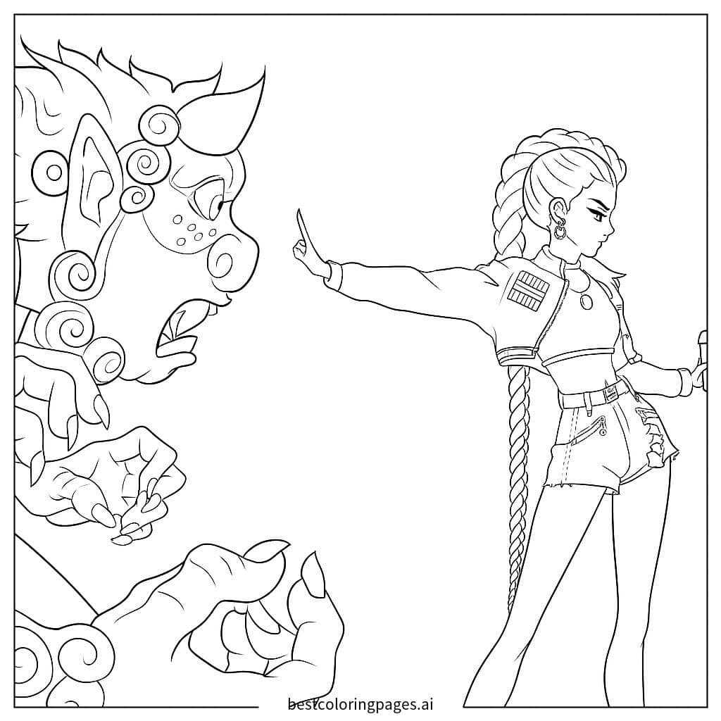 Dibujos de Ídolo de K-pop Enfrenta al Demonio para Colorear