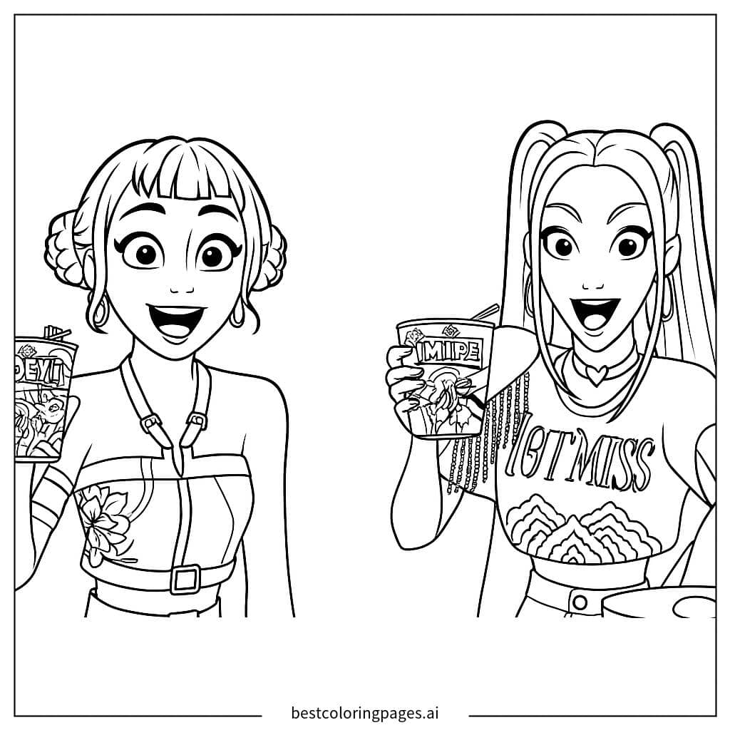 Dibujos de Ídolos de K-pop Sosteniendo Bebidas para Colorear