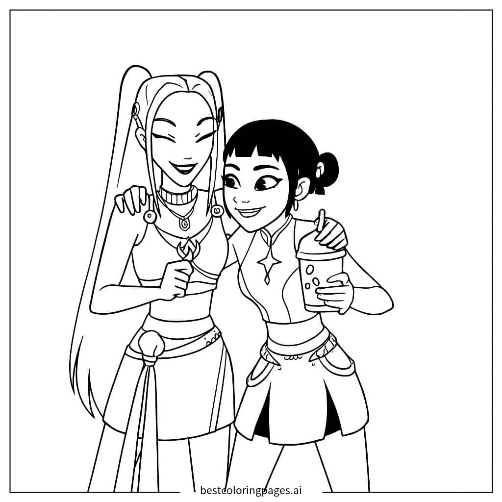 Dibujos de Ídolos de K-pop compartiendo té de burbujas para Colorear
