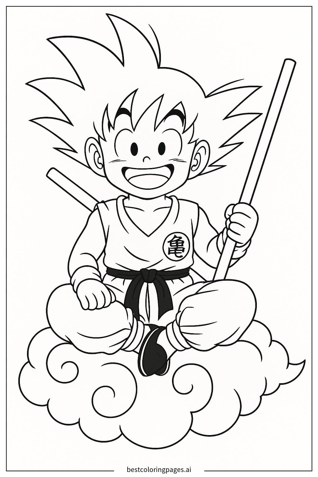 Kid Goku Flying on Nimbus Coloring Page