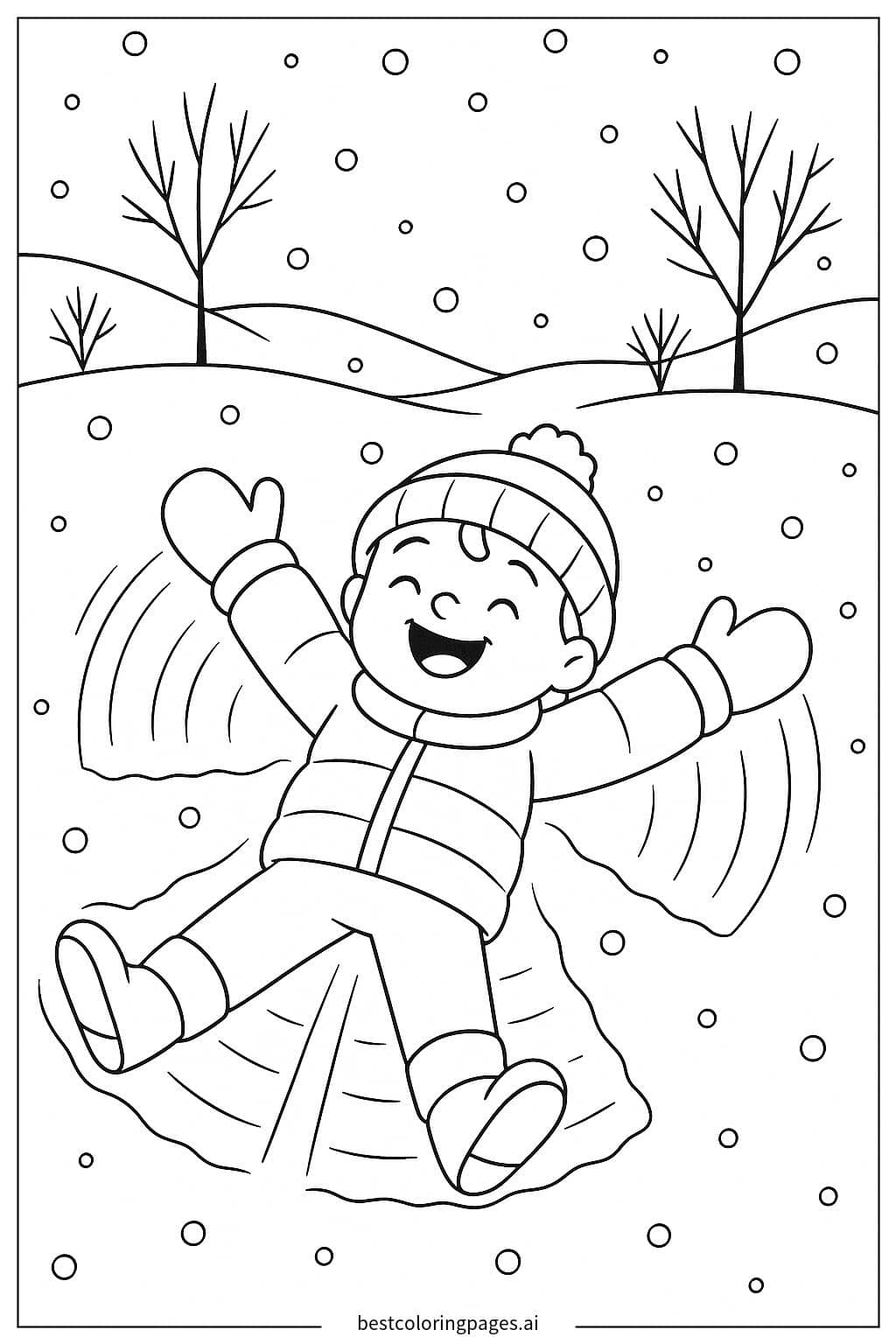 Desenhos de Criança fazendo anjo na neve para Colorir