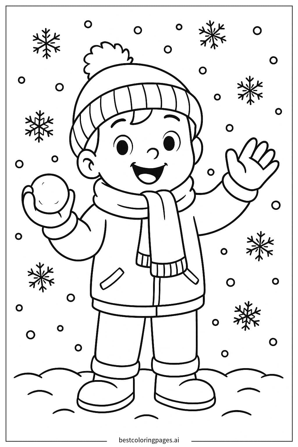 Child Enjoying a Snowy Day Coloring Page