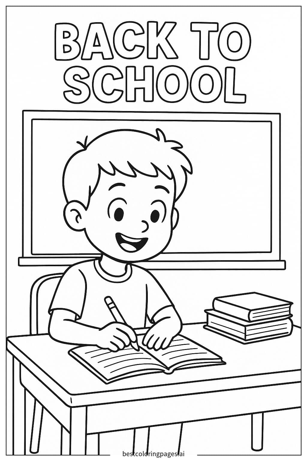 Kid Writing in Notebook Coloring Page