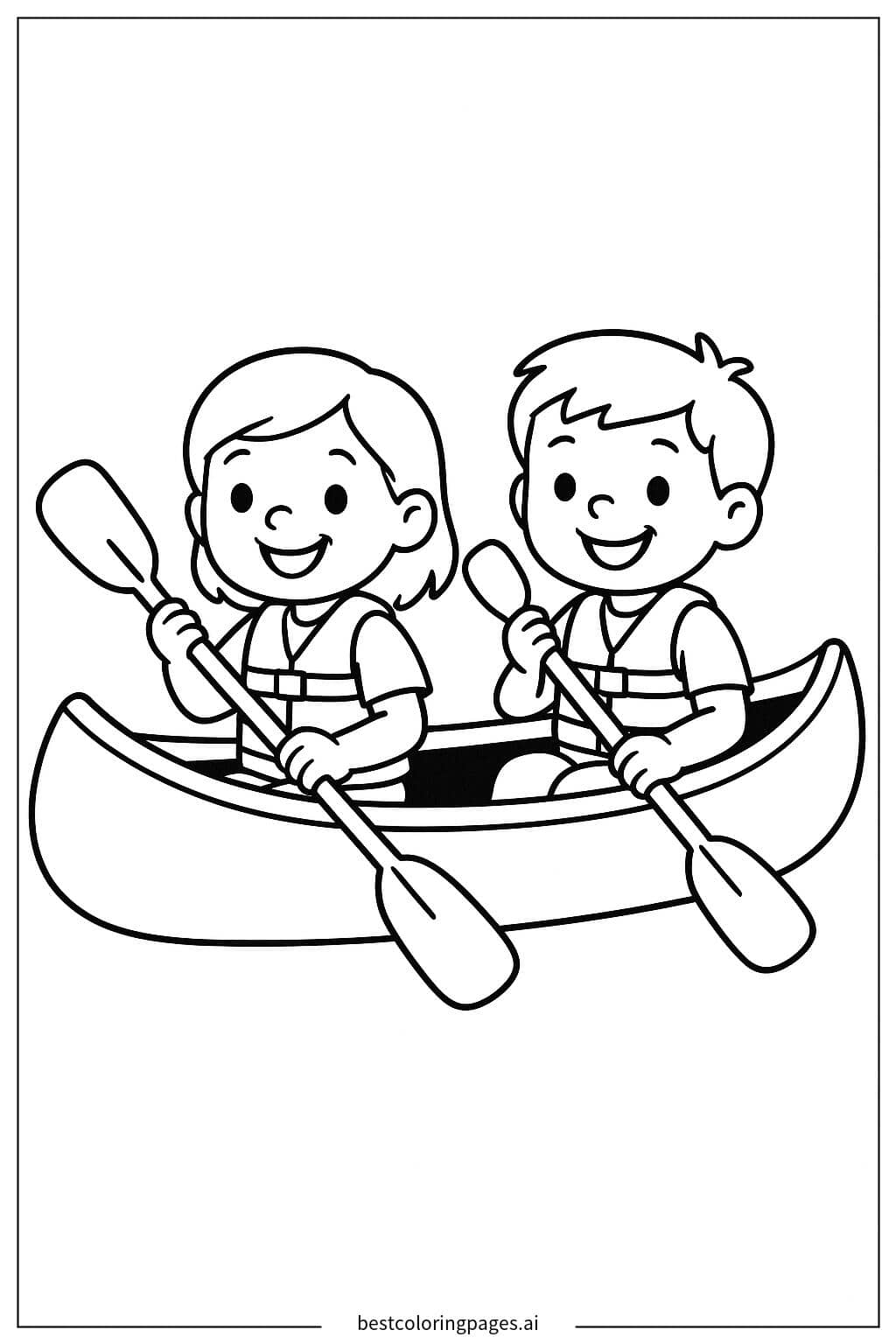 Desenhos de Crianças remando em um caiaque para Colorir