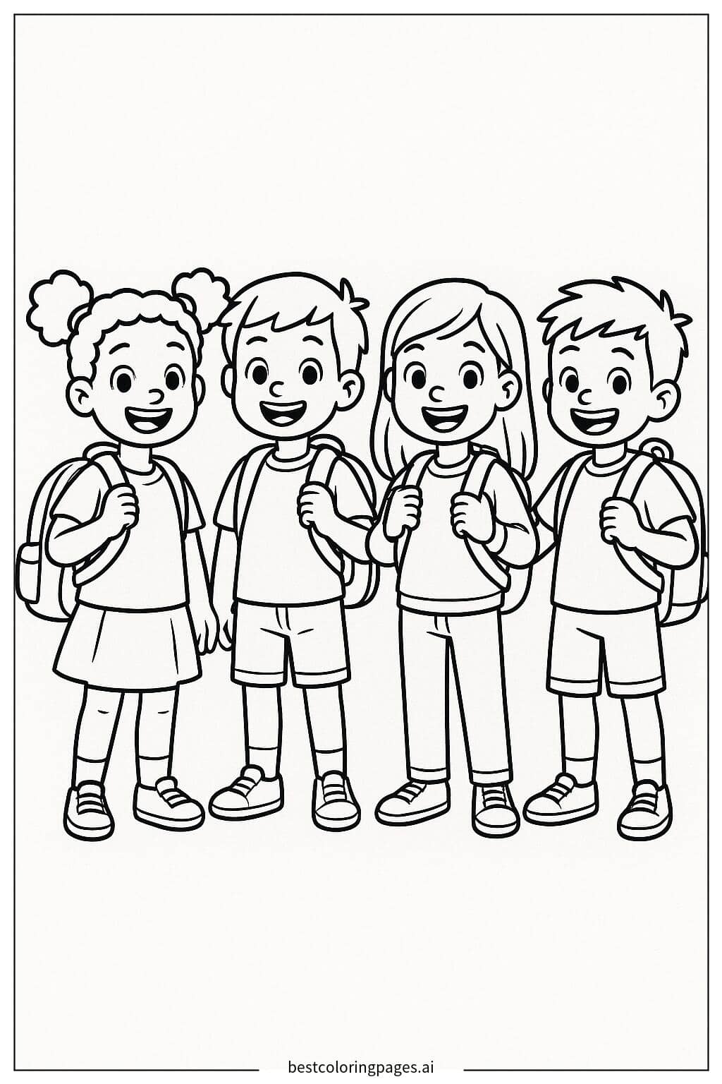 Kids with Backpacks Coloring Page