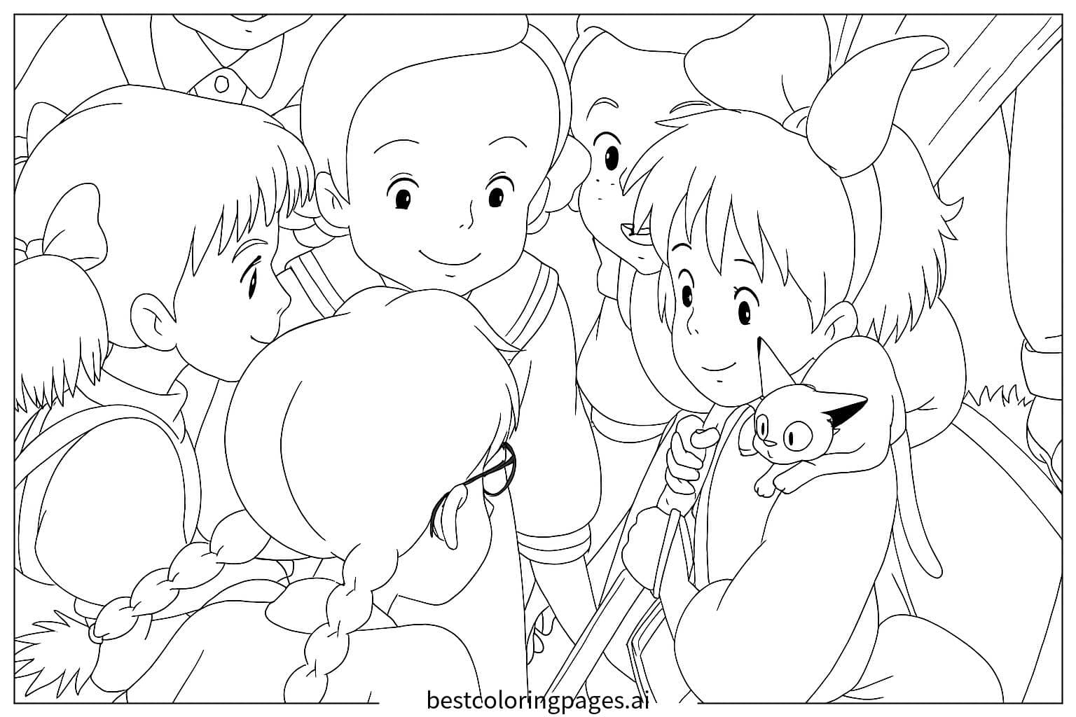 Kiki and Her Cheerful Friends Coloring Page