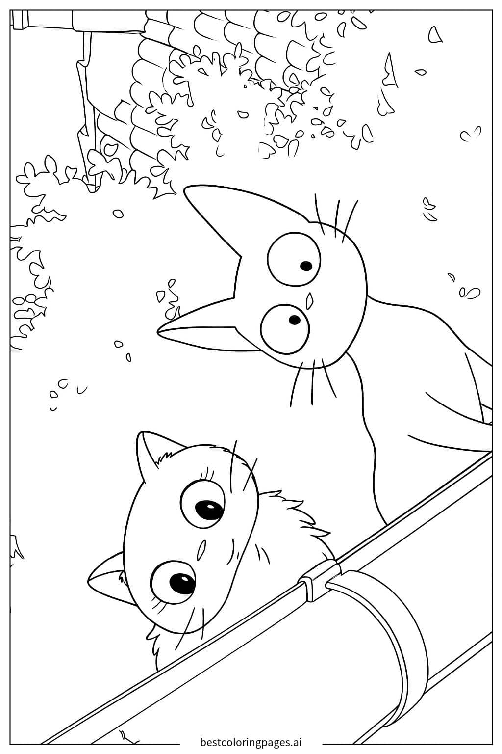 Kiki and Jiji on an Adventure Coloring Page