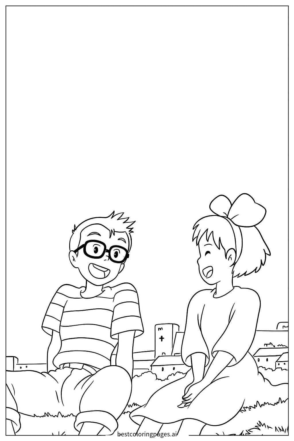 Kiki and Tom Sharing a Laugh Coloring Page