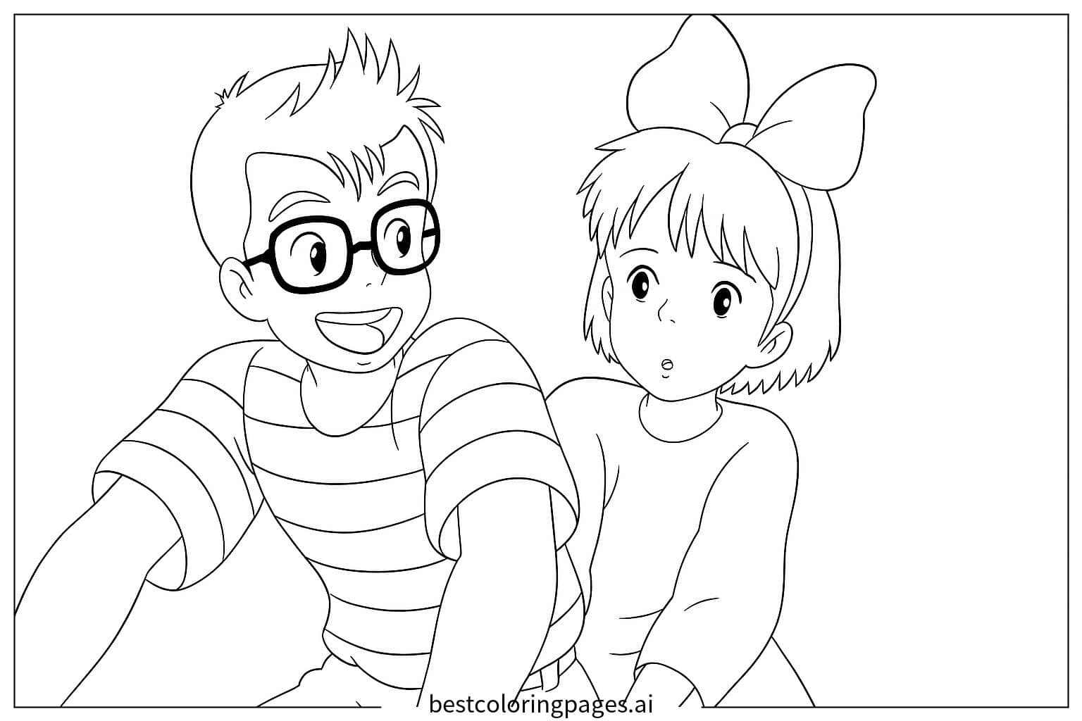 Kiki and Tom's Exciting Adventure Coloring Page