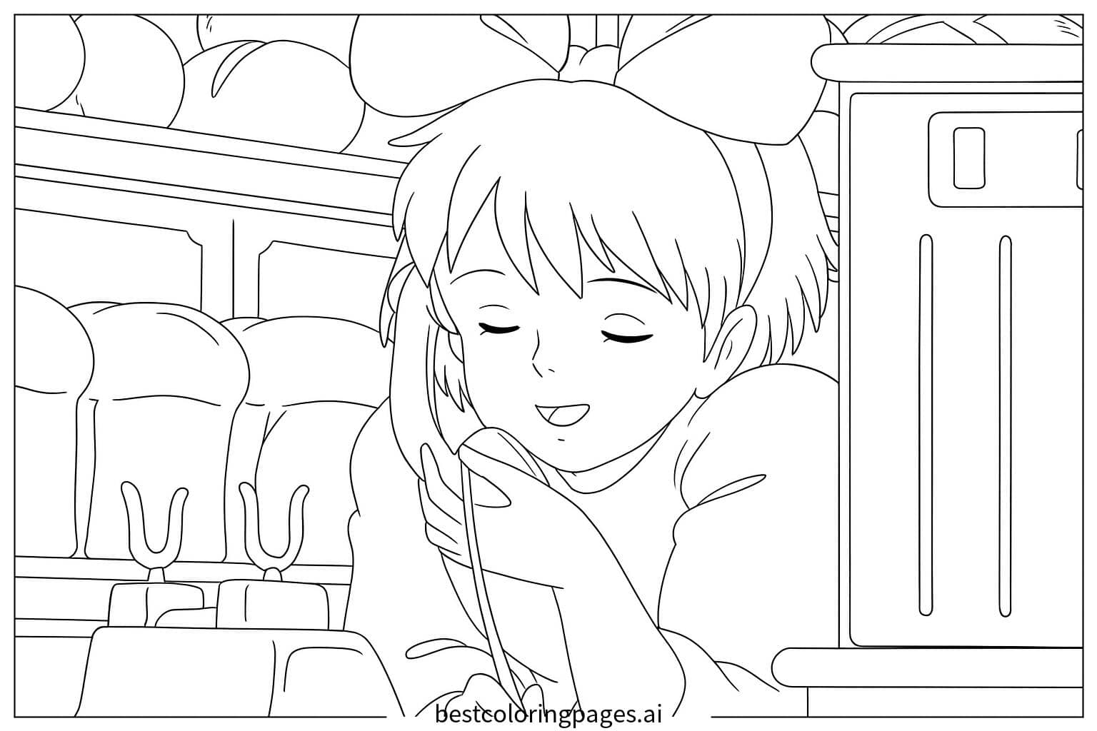 Kiki Chatting on the Phone Coloring Page