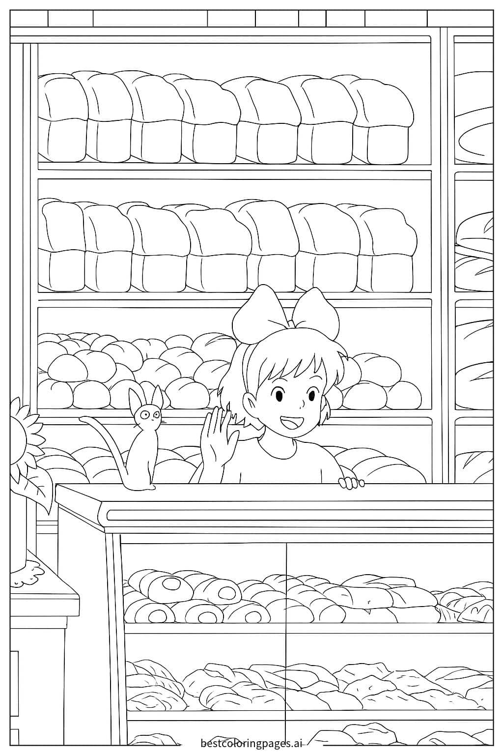 Kiki's Delightful Bakery Adventure Coloring Page
