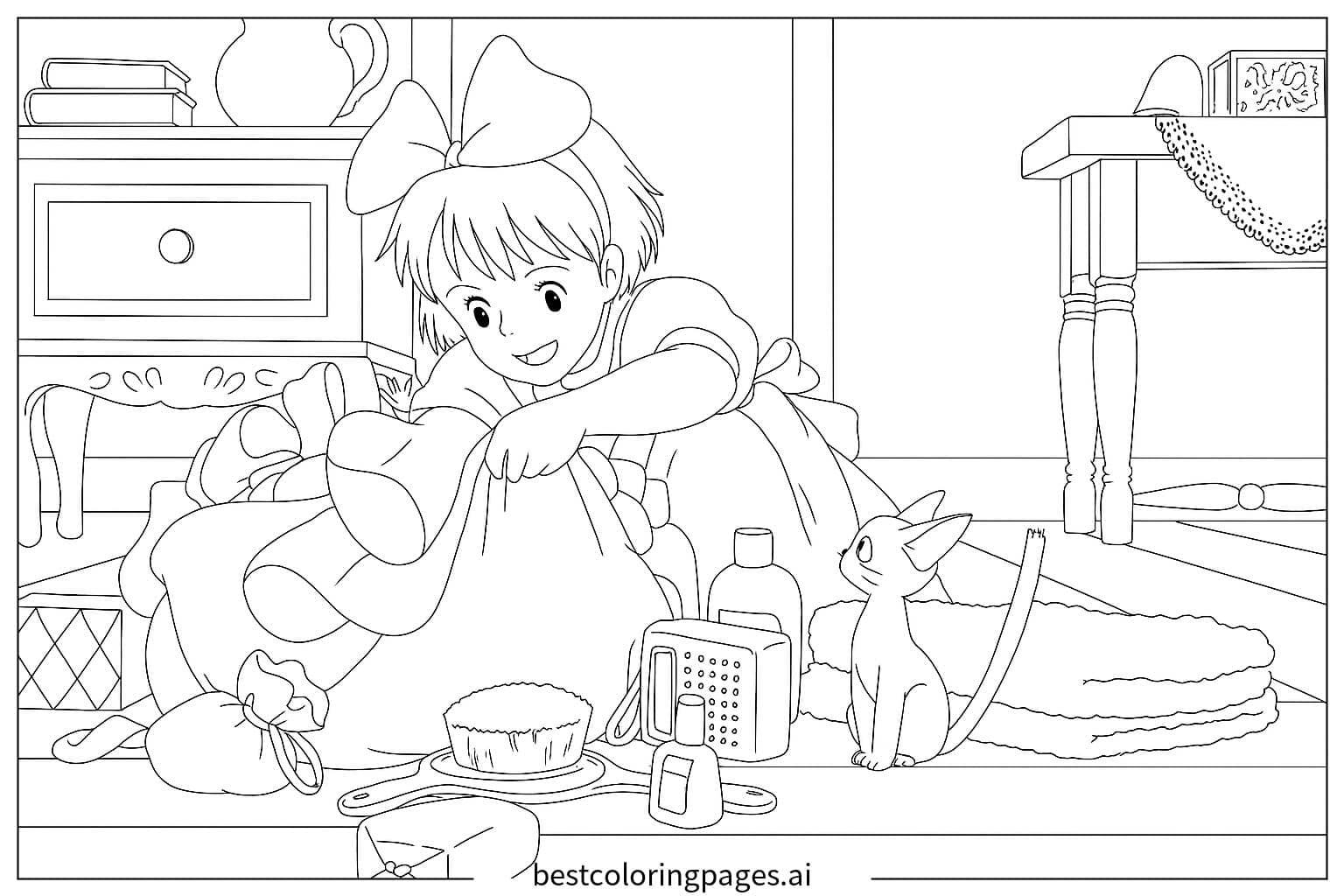 Kiki Unpacking Her Belongings Coloring Page