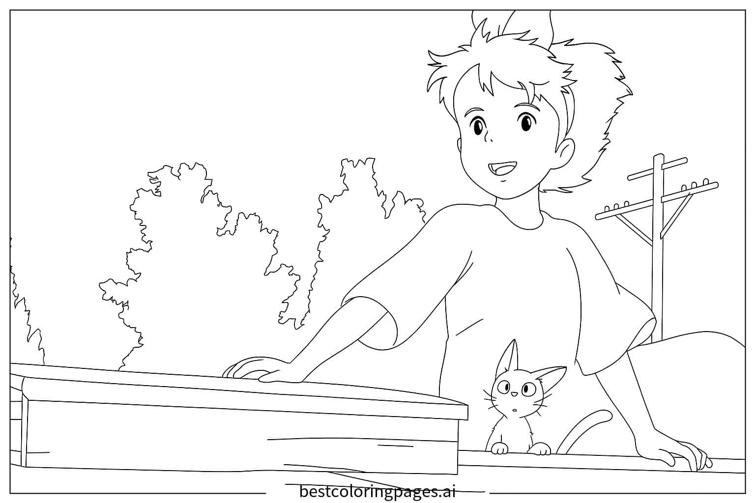 Kiki and Jiji Adventure Coloring Page