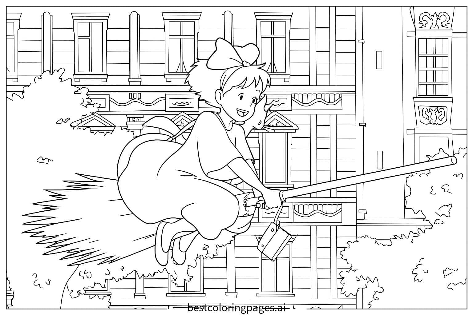 Kiki's Magical Delivery Adventure Coloring Page