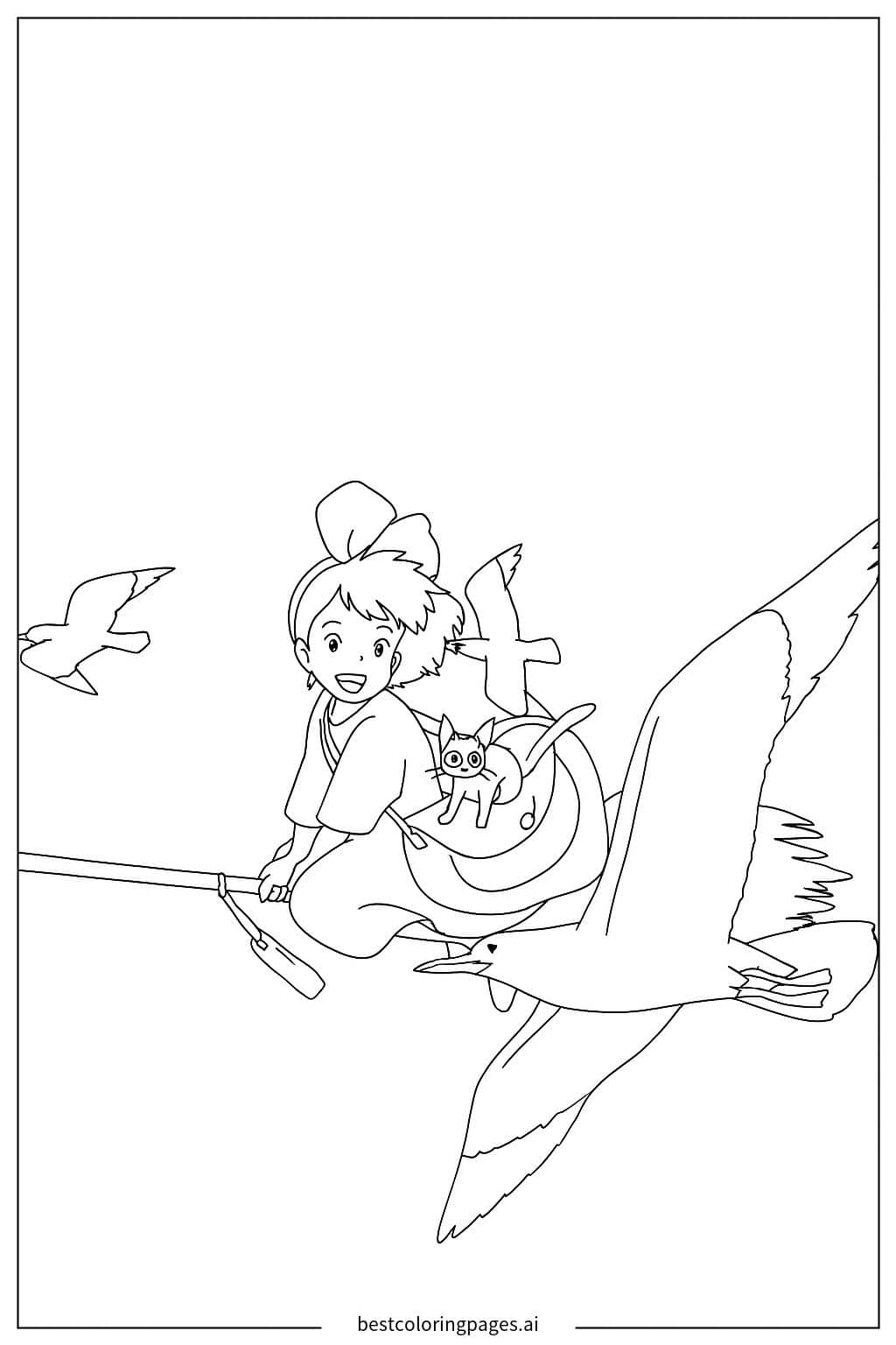 Kiki's Magical Flight Coloring Page
