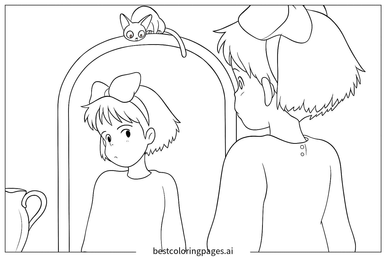 Kiki's Moment of Reflection Coloring Page