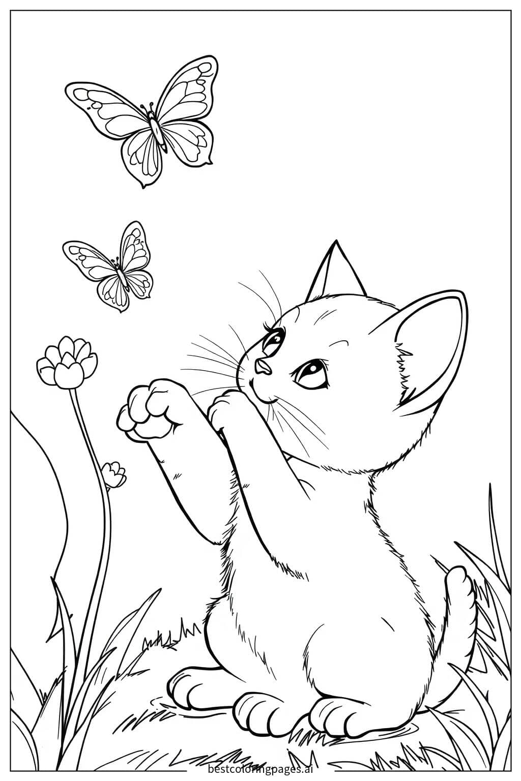 小猫追逐蝴蝶 涂色页