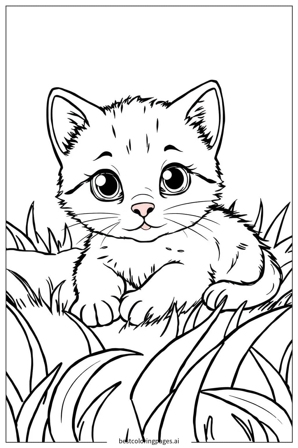小猫躺在草地上 涂色页