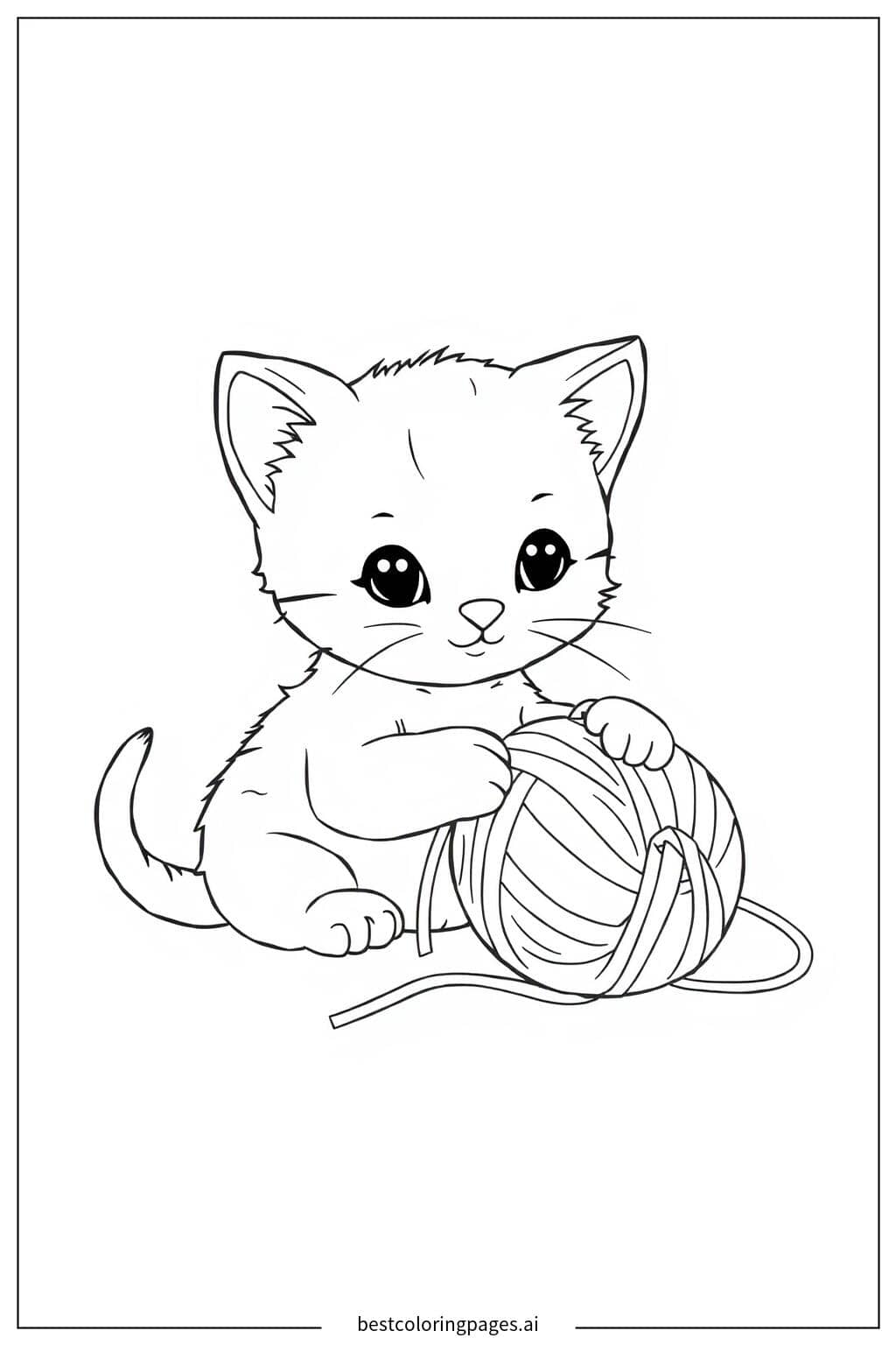 小猫玩毛线球 涂色页