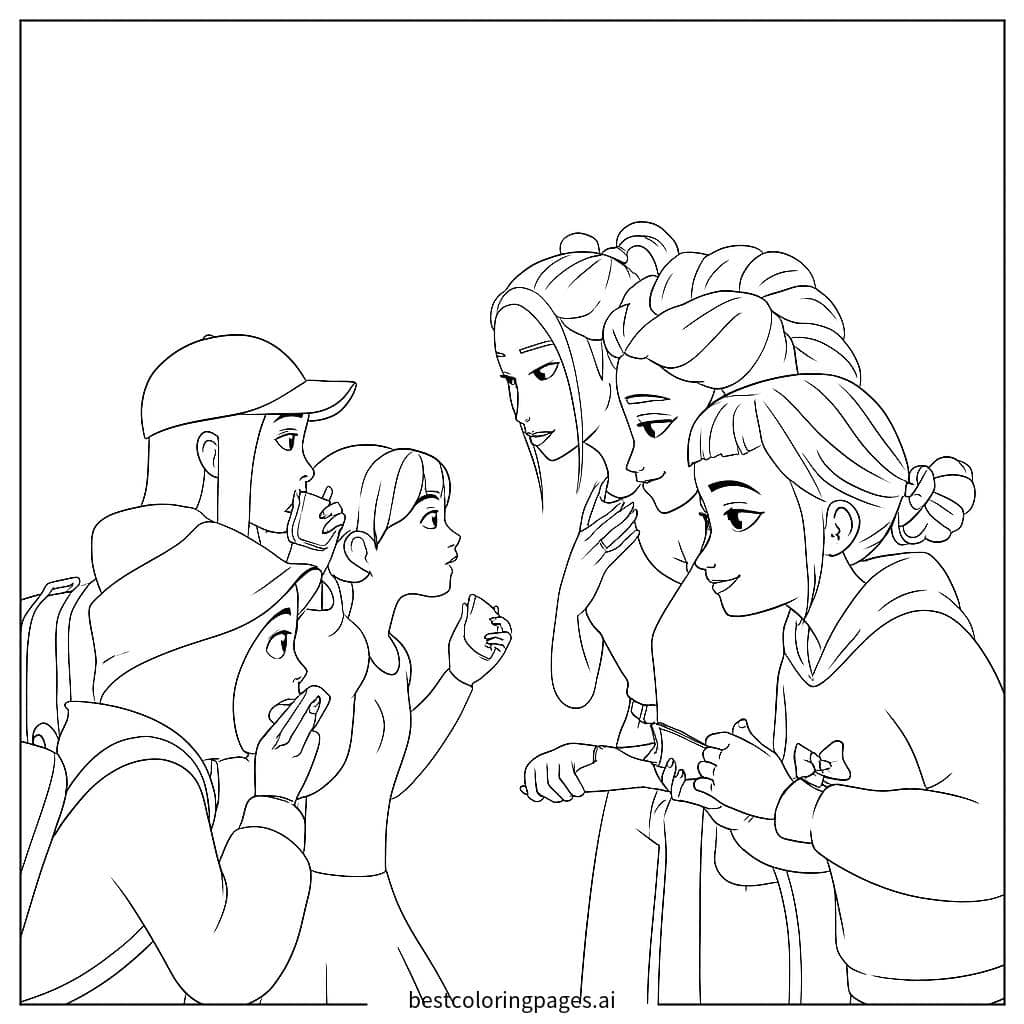 K-pop Girls Gathering Coloring Page