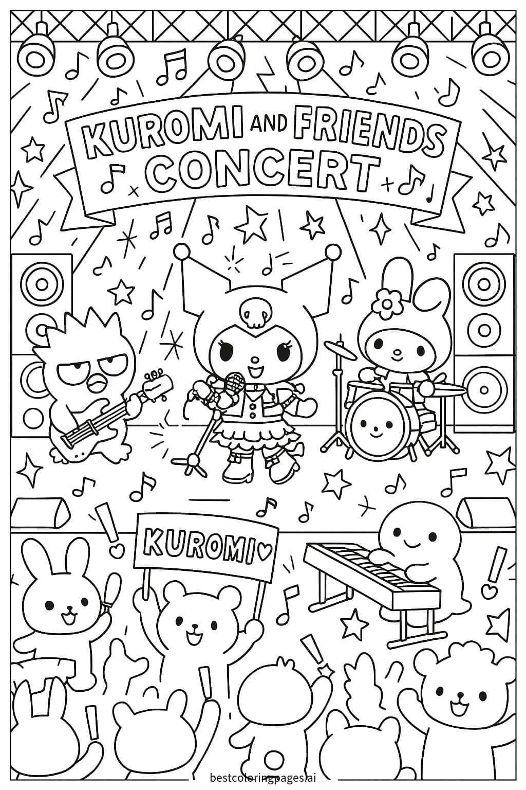 Kuromi and Friends Concert Coloring Page